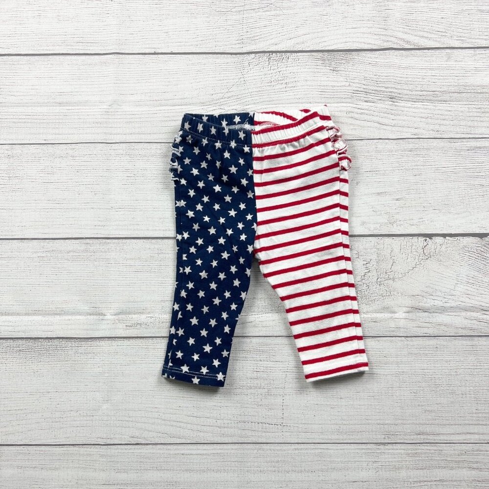 Old Navy Baby Girl Leggings Stripe Stars USA Flag Print Ruffle 6-12 Months